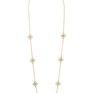 Tory Burch Gold Pearl Clover Rosary Necklace